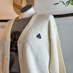 USA IZOD Vintage Cream Wool Blend Knit Cardigan Grandpa Sweater Size XL